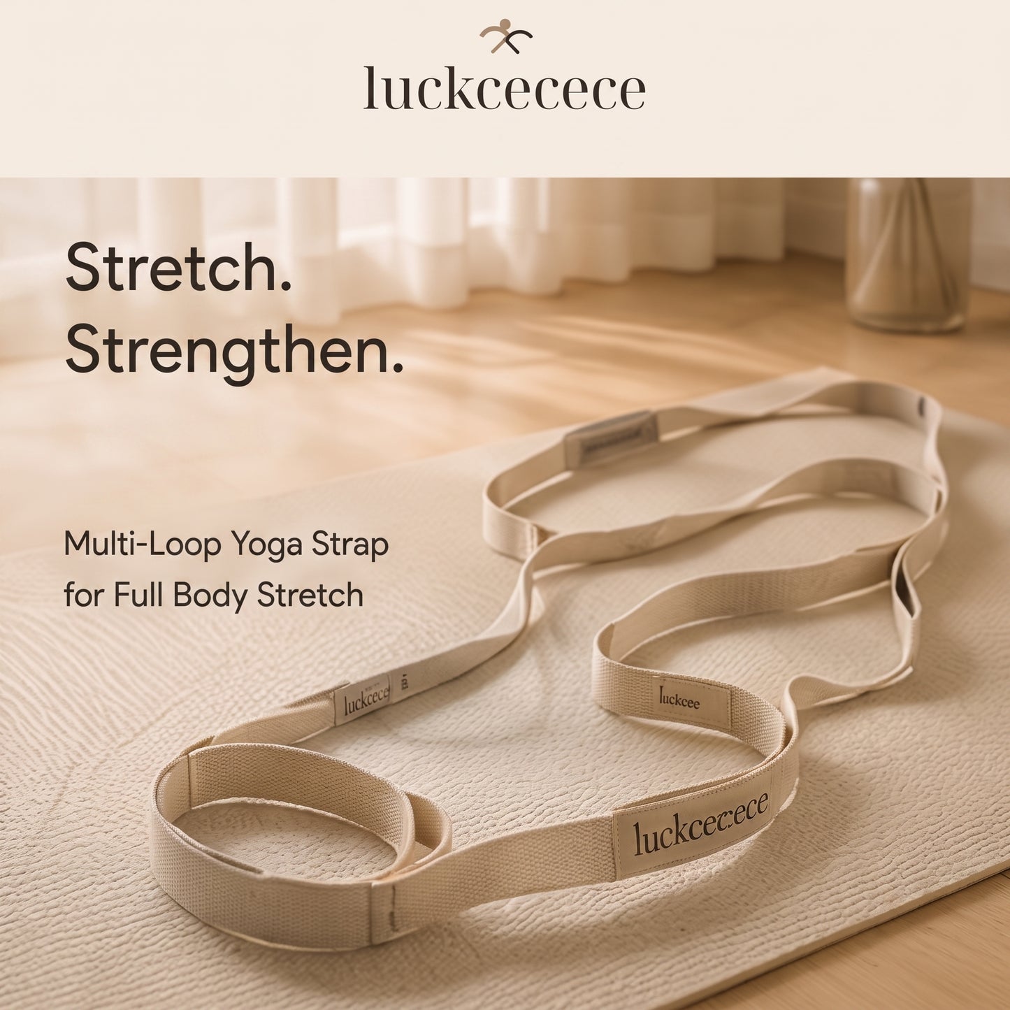 LUCKCECECE Flex Multi-Loop Yoga Strap β Stretching Strap with Loops for Hamstrings, Legs, Mobility, Pilates and Assisted Stretching