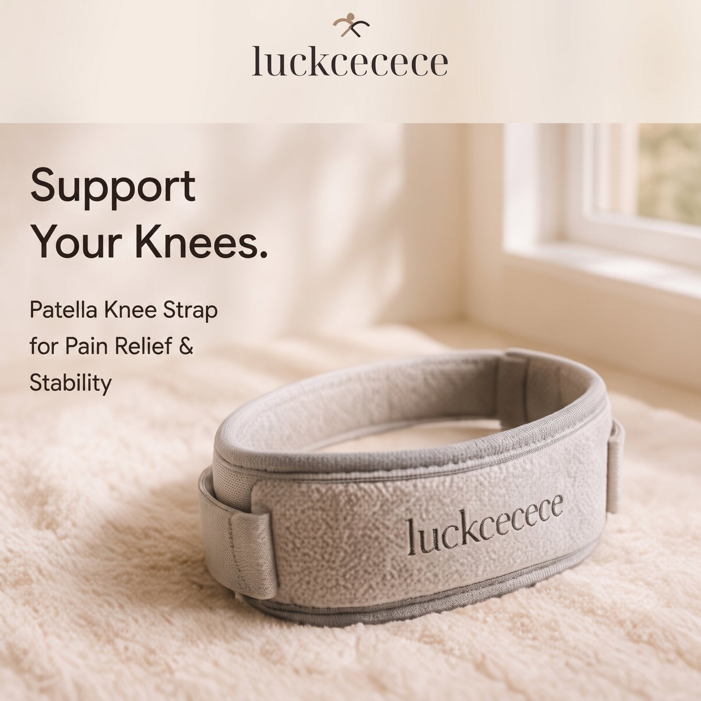 LUCKCECECE Comfort Patella Knee Strap – Adjustable Knee Support Band for Walking, Running, Hiking and Low-Impact Training